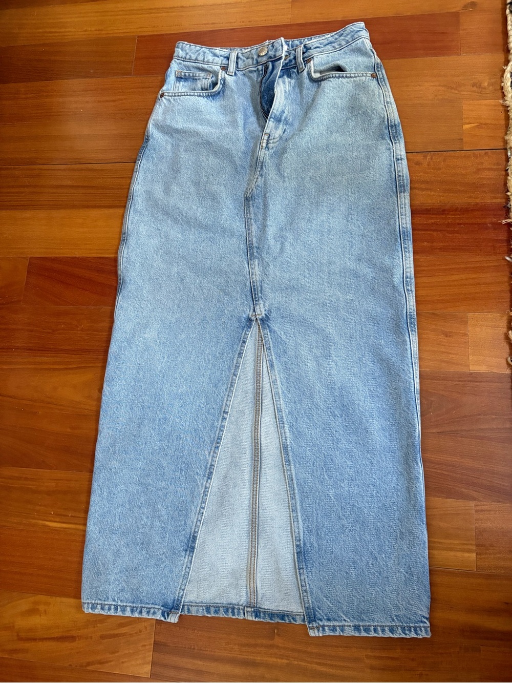 Mango Light Blue Denim Skirt with Front Slit